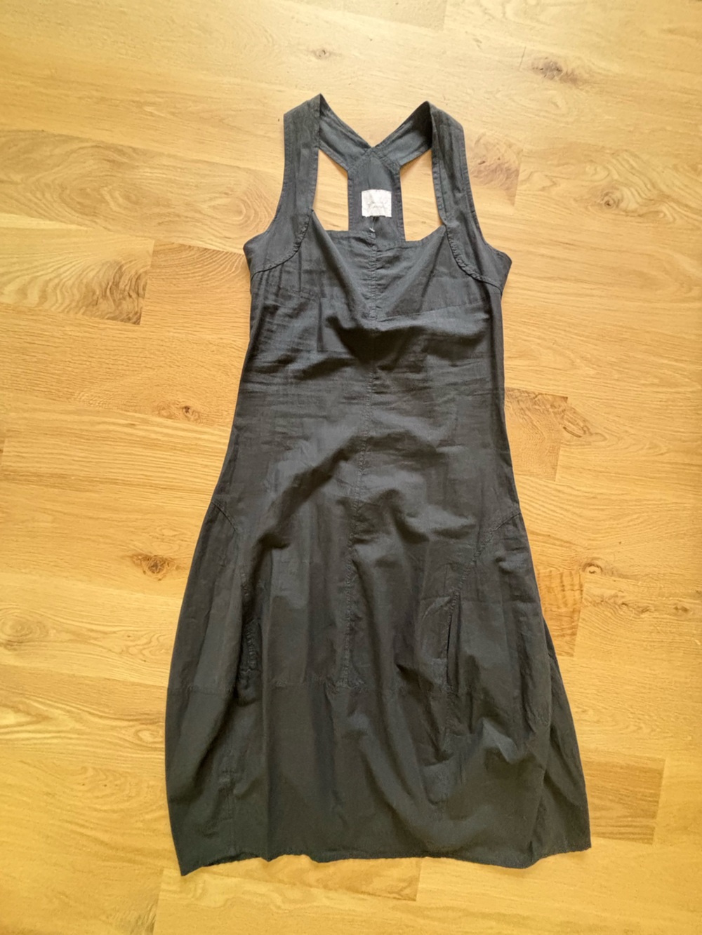 Lurdes Bergada Linen Blend black tank racerback bubble midi dress